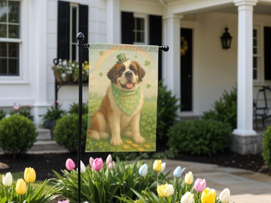 St. Bernard St. Patrick's Day Garden Flag, Lucky Dog Mom Decor