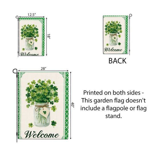 St Patricks Day Welcome Garden Flag Clover Jar Watercolor Shamrock Outdoor Yard Spring Decor