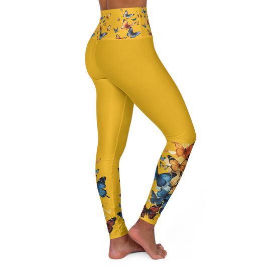 Butterfly Garden Leggings: High Waisted Yoga Pants, Spring Print