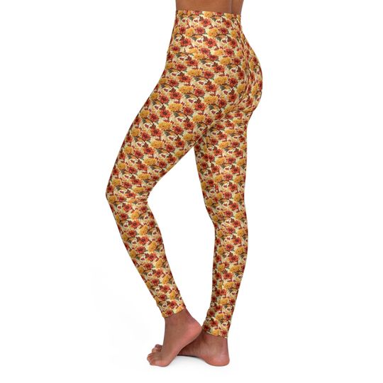 Autumn Floral High Waisted Leggings: Fall Yoga Pants