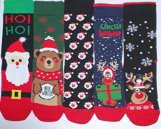 Christmas Socks 1 Pair Funny Designs Size 3 - 8 (Eur 36 - 42)
