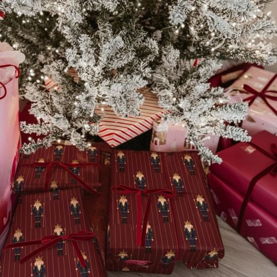 Nutcracker Christmas Wrapping Paper, Navy & Red Luxury Gift Wrap, Heritage Christmas Decor