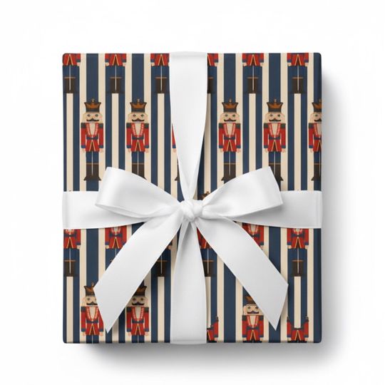 Nutcracker Christmas Wrapping Paper, Navy & Red Luxury Gift Wrap, Heritage Christmas Decor