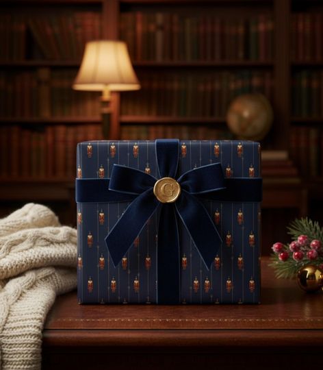 Nutcracker Christmas Wrapping Paper Navy Red Luxury Gift Wrap Vintage Heritage Inspired