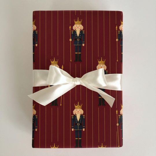 Nutcracker Christmas Wrapping Paper, Navy & Red Luxury Gift Wrap, Heritage Christmas Decor