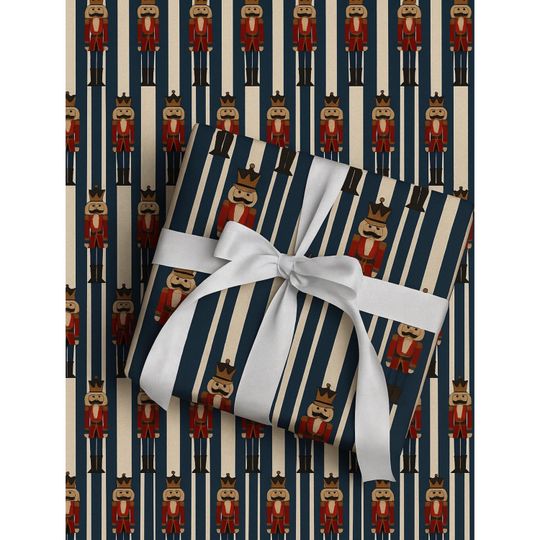 Nutcracker Christmas Wrapping Paper, Navy & Red Luxury Gift Wrap, Heritage Christmas Decor