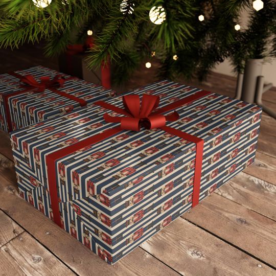 Nutcracker Christmas Wrapping Paper, Navy & Red Luxury Gift Wrap, Heritage Christmas Decor