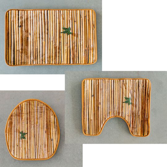 Bamboo Bath Rug Set Toilet Seat Cover