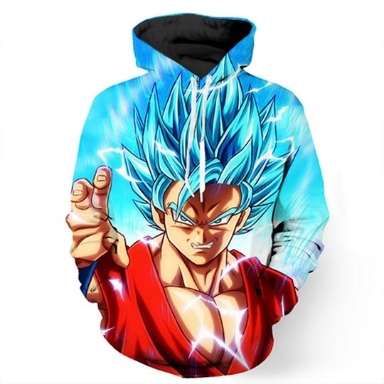 Blue hair goku hoodie unisex hoodie top hoodie gift