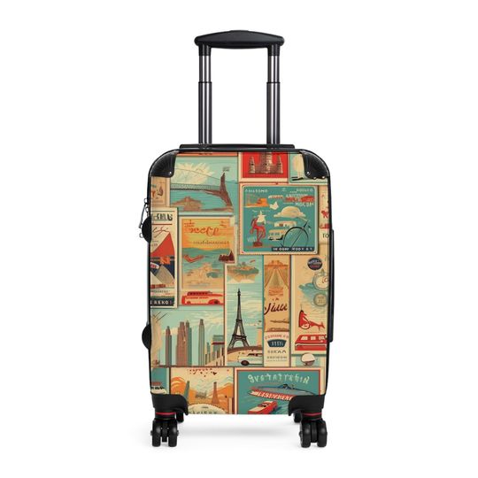 Vintage 1950's Style Suitcase, Midcentury Retro , Eiffel tower suitcase