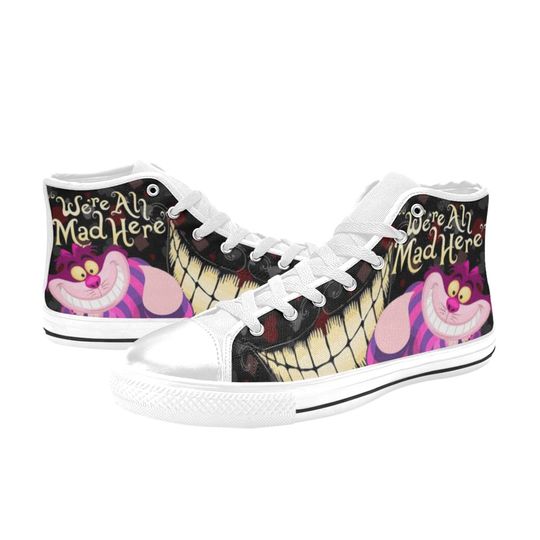 Cheshire Cat Alice in Wonderland High Top Sneakers, We're All Mad Here High Top Sneakers