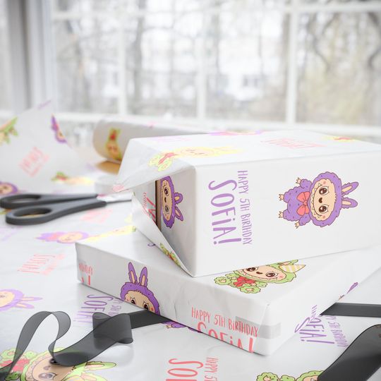 Personalized Labubu Birthday Gift Wrap: Custom Name, Party Supplies