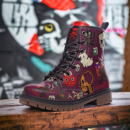Little Demon Gothic Punk Combat Boots Unisex Casual Leather