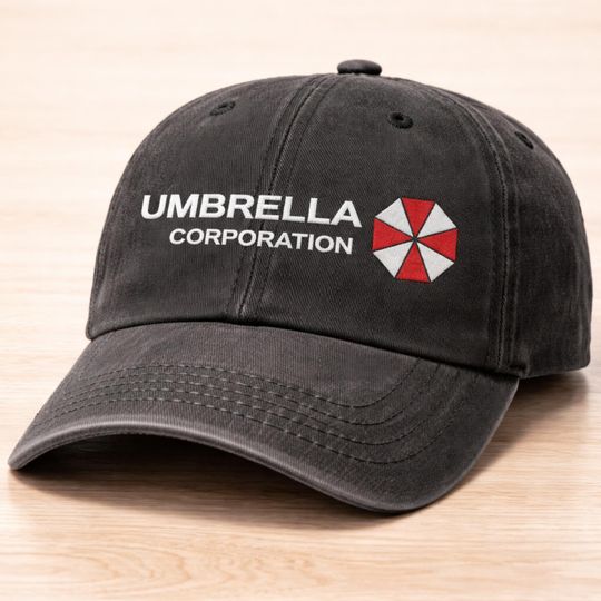 Umbrella Corporation Embroidered Washed Out Hat, Vintage Residence Evil Zombie Video Game Cap, Leon Kennedy Appeal, Horror Game Gifts