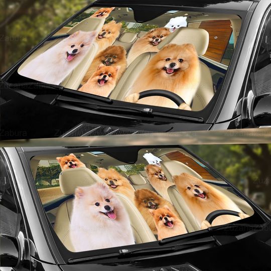 Pomeranian Car Sun Shade, Funny Dog Sunshade