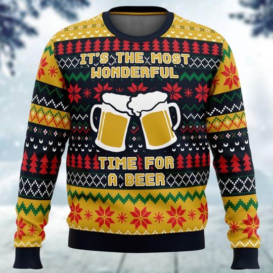 Christmas Beer Ugly Sweater, Christmas Drinking Sweater Men, It's The Most Wonderful Time For A Beer Shirt, Funny Christmas Shirt