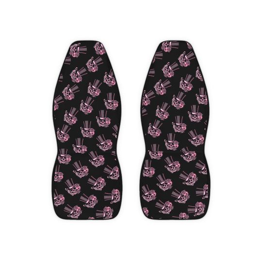 Chic Skull & Top Hat Car Seat Covers, Bohemian Automotive Decor, Custom Car Accessories, Gift for Halloween Lovers, Unique Vehicle Interior
