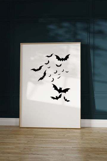 Halloween Poster, Bats Flying Wall Art, Halloween Printable, Halloween Print