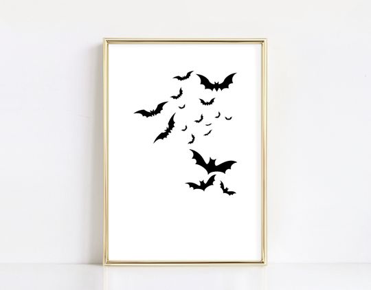 Halloween Poster, Bats Flying Wall Art, Halloween Printable, Halloween Print