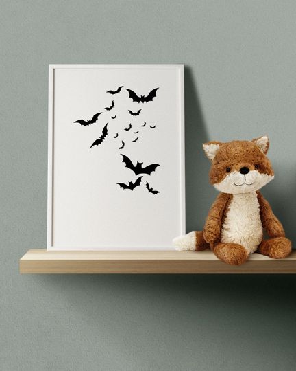 Halloween Poster, Bats Flying Wall Art, Halloween Printable, Halloween Print
