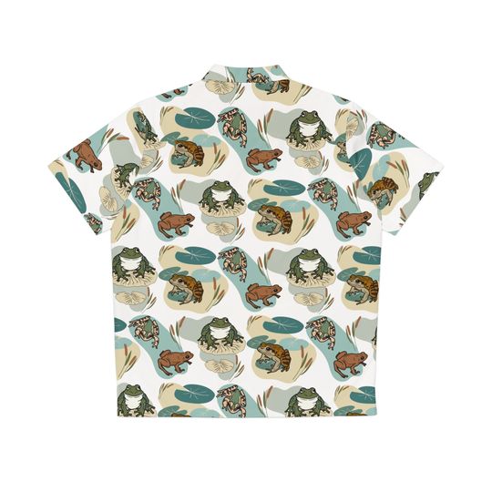 Frog Lover Collared Button Down Short Sleeve Art Hawaiian Shirt For Unisex, Trending Casual Fashion