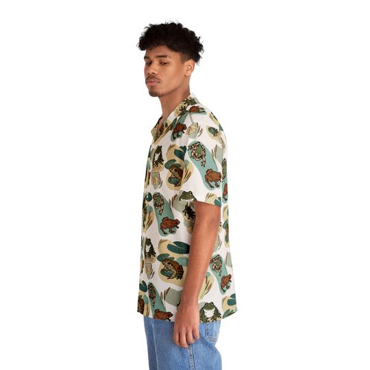 Frog Lover Collared Button Down Short Sleeve Art Hawaiian Shirt For Unisex, Trending Casual Fashion