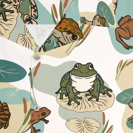 Frog Lover Collared Button Down Short Sleeve Art Hawaiian Shirt For Unisex, Trending Casual Fashion