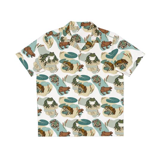 Frog Lover Collared Button Down Short Sleeve Art Hawaiian Shirt For Unisex, Trending Casual Fashion