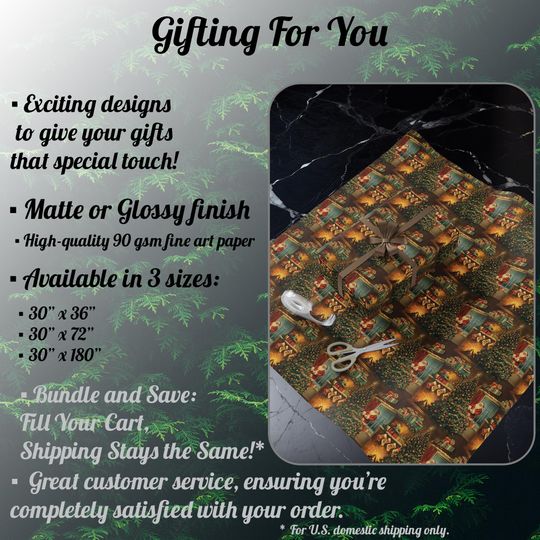 Vintage Christmas Gift Wrap, Santa Wrapping Paper with Fireplace Scene, Perfect for Kids and Family Gifts, Festive Holiday Wrapping K3