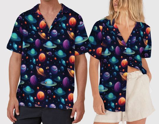 Solar System Hawaiian Shirt, Space Planets Hawaiians