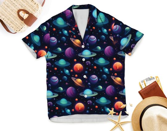 Solar System Hawaiian Shirt, Space Planets Hawaiians