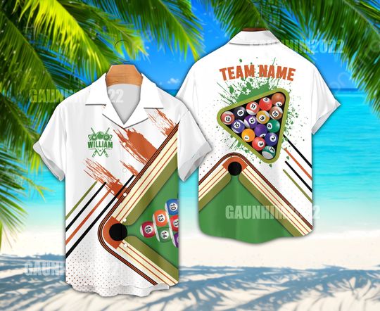Personalized Billiards Hawaiian Shirt, Custom Name Pool Player Button Down Shirt, Matching Billiards Team Shirt, Gift For Billiard Lover