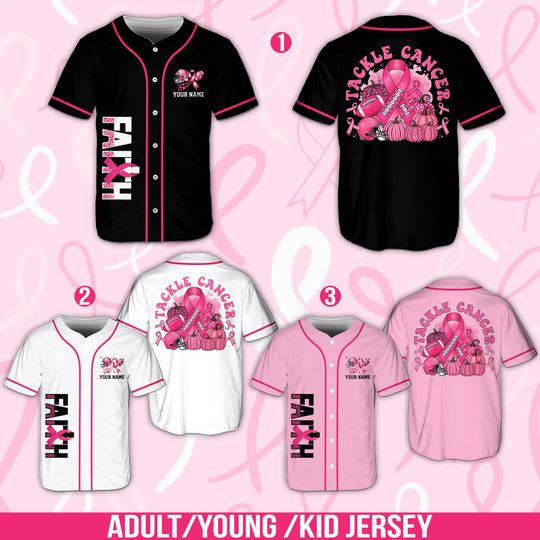 Faith Pink Ribbon Breast Cancer Awareness Baseball Jersey, Custom Tackle Cancer Jersey