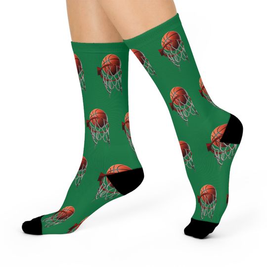 Basketball & Hoop Crew Socks (Dark Green)