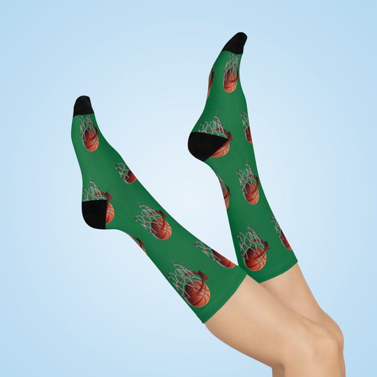 Basketball & Hoop Crew Socks (Dark Green)