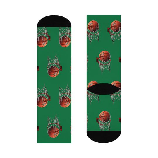 Basketball & Hoop Crew Socks (Dark Green)