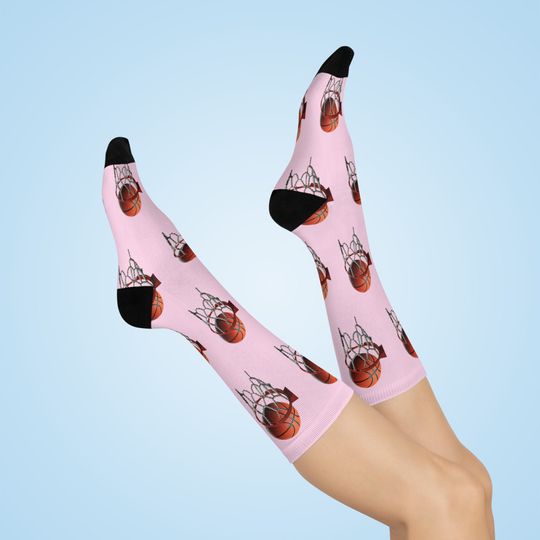 Basketball & Hoop Crew Socks (Pink)