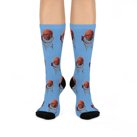 Basketball & Hoop Crew Socks (Light Blue)