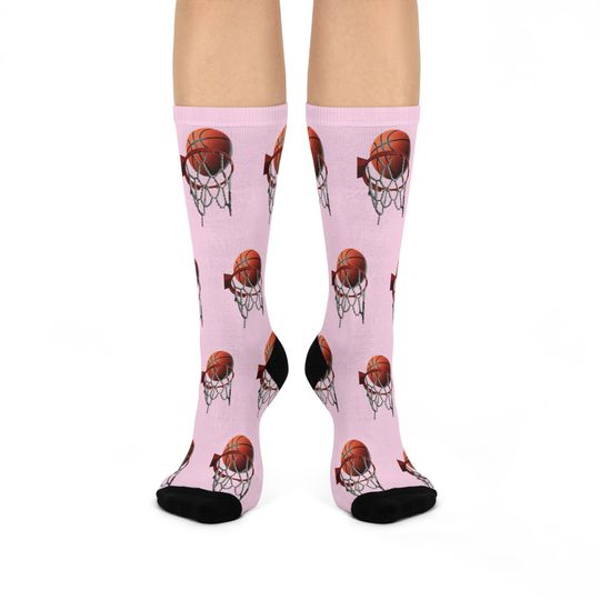 Basketball & Hoop Crew Socks (Pink)