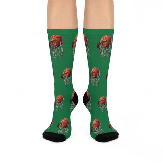 Basketball & Hoop Crew Socks (Dark Green)