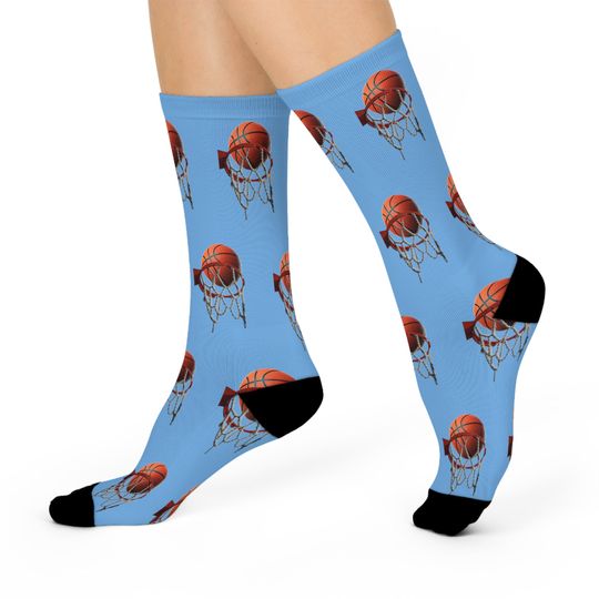 Basketball & Hoop Crew Socks (Light Blue)