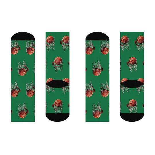 Basketball & Hoop Crew Socks (Dark Green)
