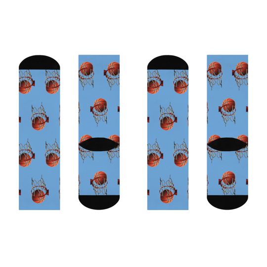 Basketball & Hoop Crew Socks (Light Blue)
