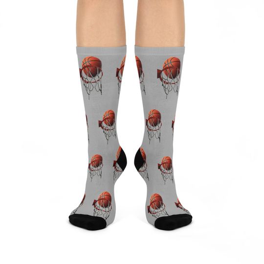 Basketball & Hoop Crew Socks (Grey)