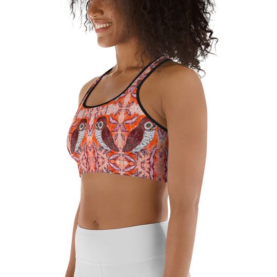 Mahogany Feathered Owl Sports Bra