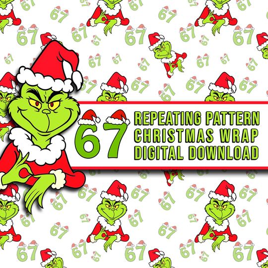 How the funny character Stole 67 - Six Seven Meme  Seamless Pattern - Christmas Wrapping Paper (Digital Download)