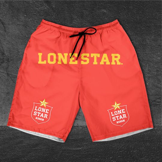 Lone Star Red Horizontal Text Shorts, Beer basic men Hawaiian shorts, Hawaii Beach Short