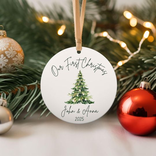 Personalized Our First Christmas Married Ornament 2025, Newlywed Wedding Gift Ceramic Ornament