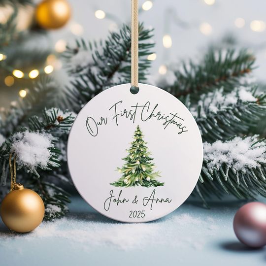 Personalized Our First Christmas Married Ornament 2025, Newlywed Wedding Gift Ceramic Ornament