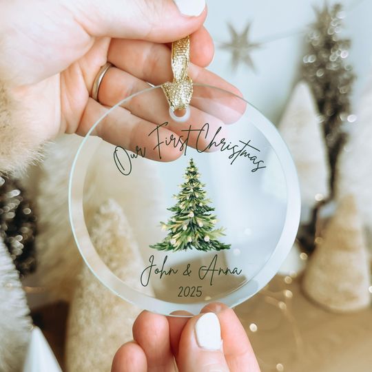 Personalized Our First Christmas Married Ornament 2025, Newlywed Wedding Gift Ceramic Ornament